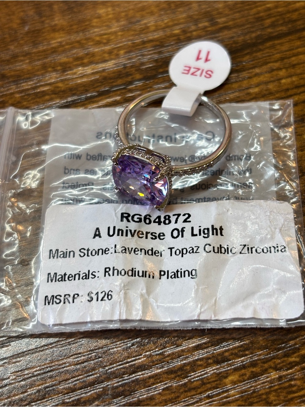 Bomb Party Lavender Topaz Cubic Zirconia Ring - Rhodium Plating